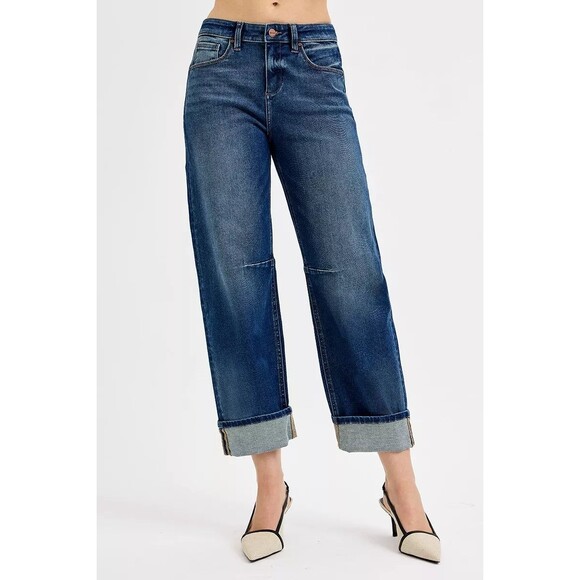 RISEN Slouchy Crop Barrel Cuffed Jeans - Picture 2 of 6